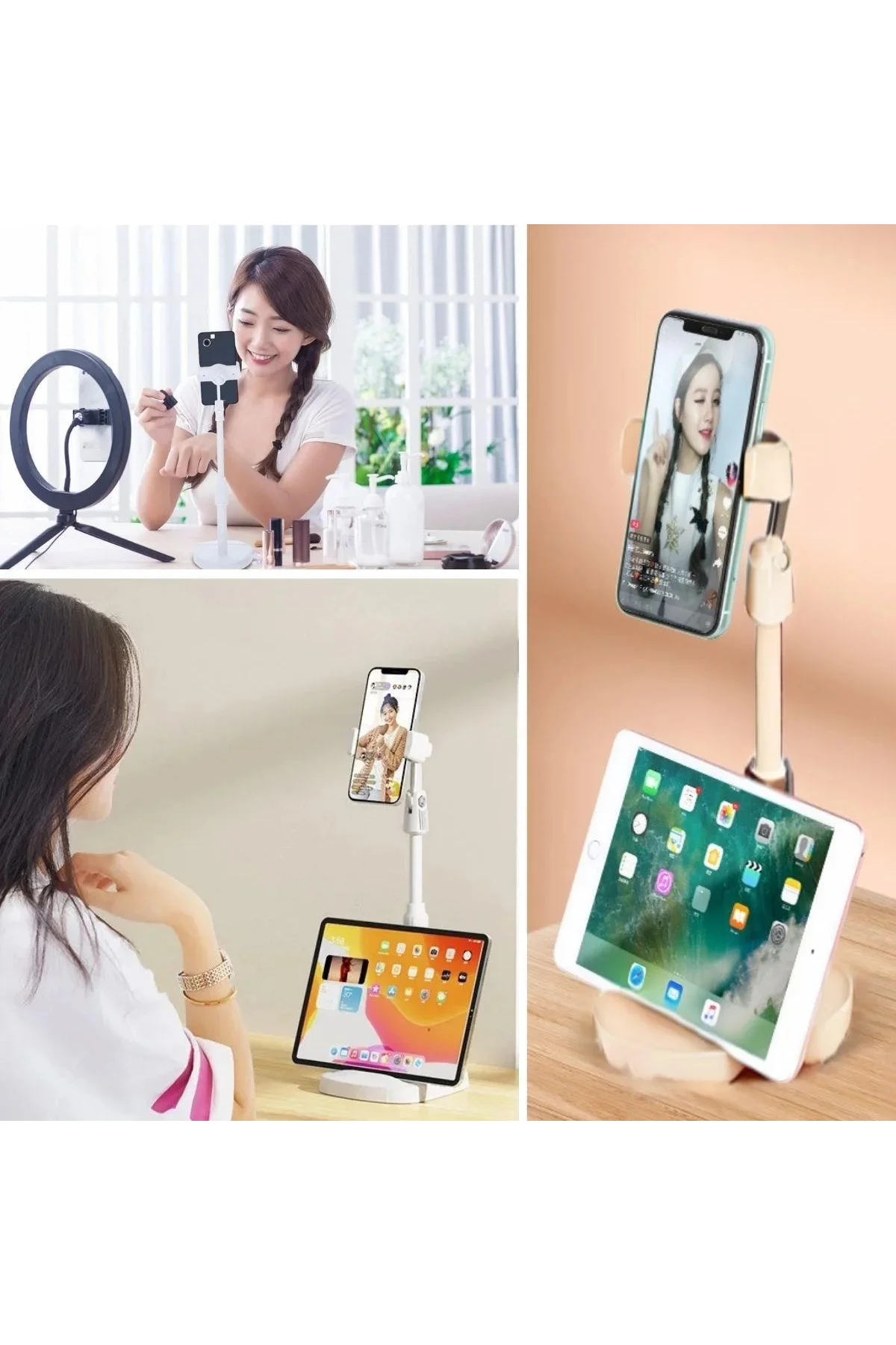 Masa Üstü Tablet ve Telefon Tutucu Plastik Aparat Beyaz Telefon Standı Masa Üstü Tablet ve Telefon Tutucu Plastik Aparat Beyaz Telefon Standı
