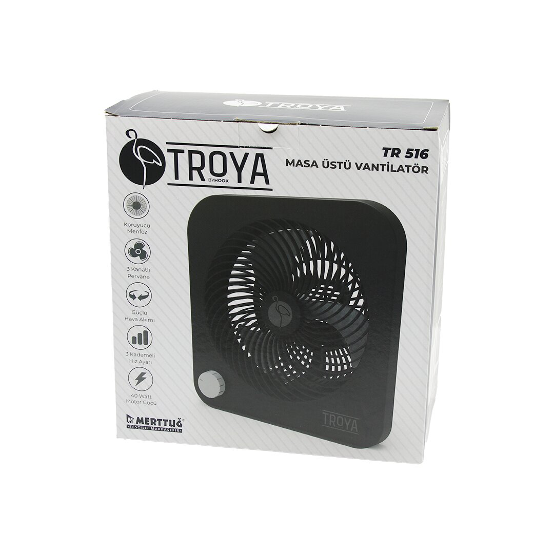 MASA ÜSTÜ VANTİLATÖR FAN=22CM 3 KADEME HIZ 40W  3 PERVANE  SİYAH 