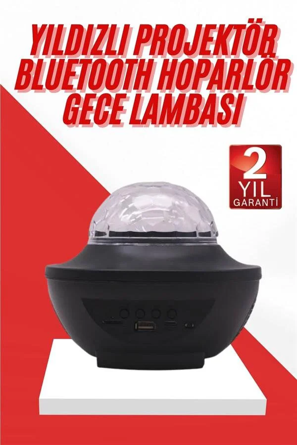 Masa ve Gece Lambası Renkli Projektör Disko Topu Bluetooth Hoparlör - 10 Renkli Galaksi ve Okyanus Efekti