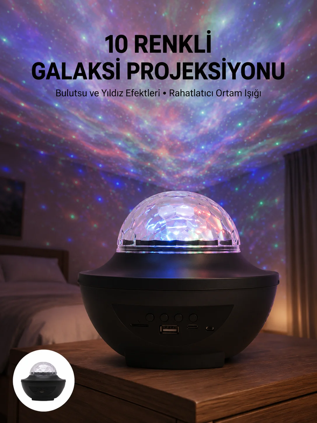 Masa ve Gece Lambası Renkli Projektör Işıklı Disko Topu Bluetooth Hoparlör