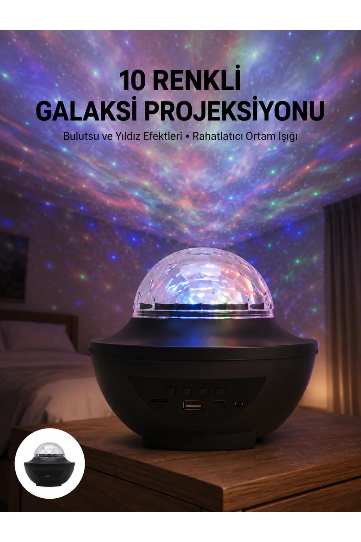 Masa Ve Gece Lambası Renkli Projektör Işıklı Disko Topu Bluetooth Hoparlör Masa Ve Gece Lambası Renkli Projektör Işıklı Disko Topu Bluetooth Hoparlör