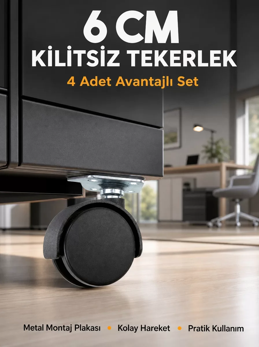 Masa ve Koltuk İçin Kilitsiz Tekerlek Seti 6 cm - Hareket Etmeyi Kolaylaştıran Dayanıklı Mobilya Ayağı