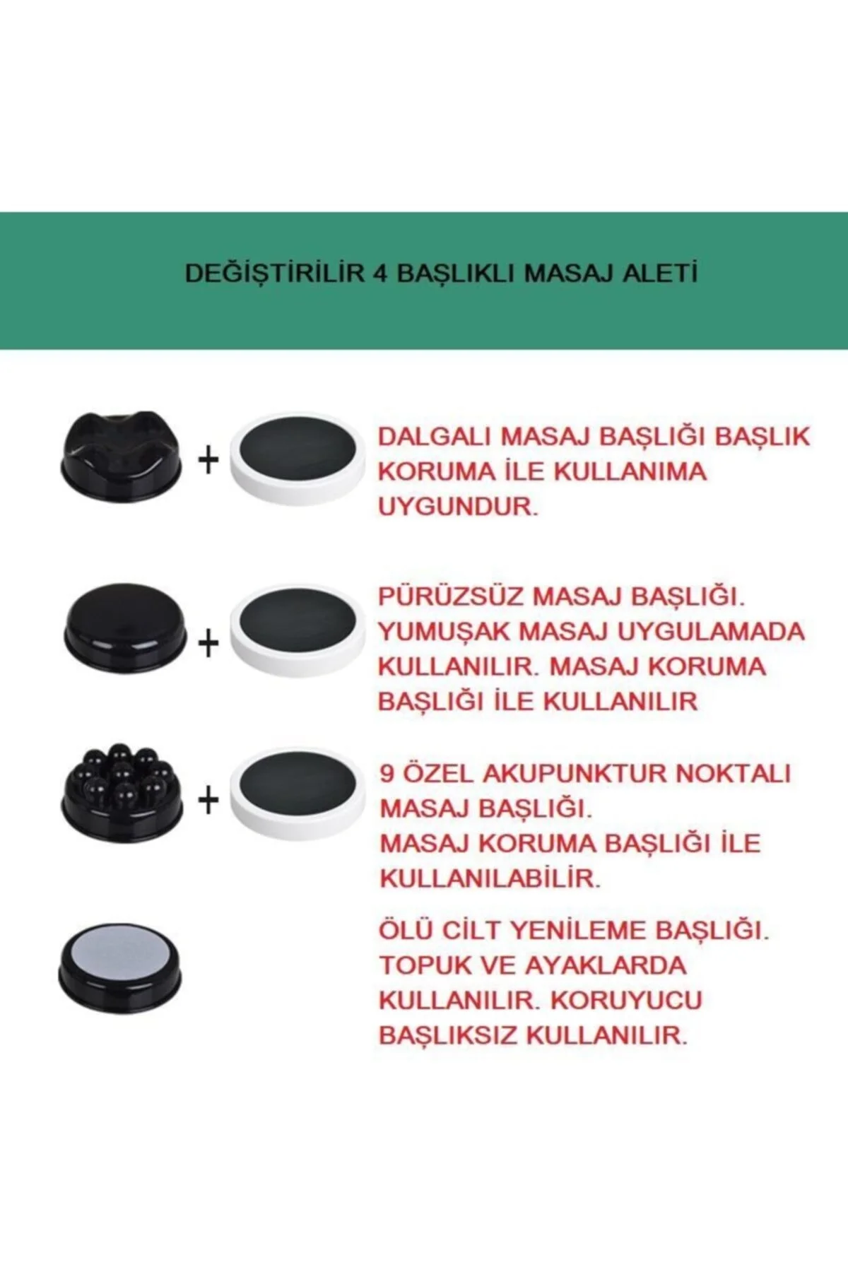 Masaj cihazı 4 başlıklı vücut masaj aleti elektrikli titreşimli ergonomik tasarım