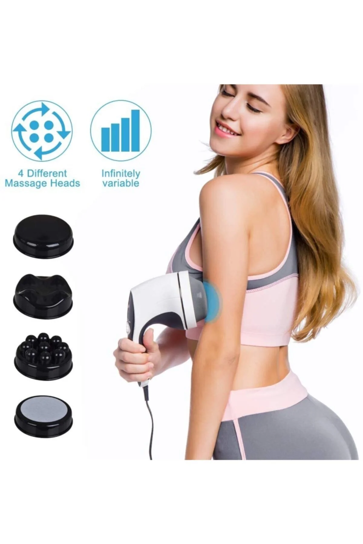 Masaj cihazı 4 başlıklı vücut masaj aleti elektrikli titreşimli ergonomik tasarım