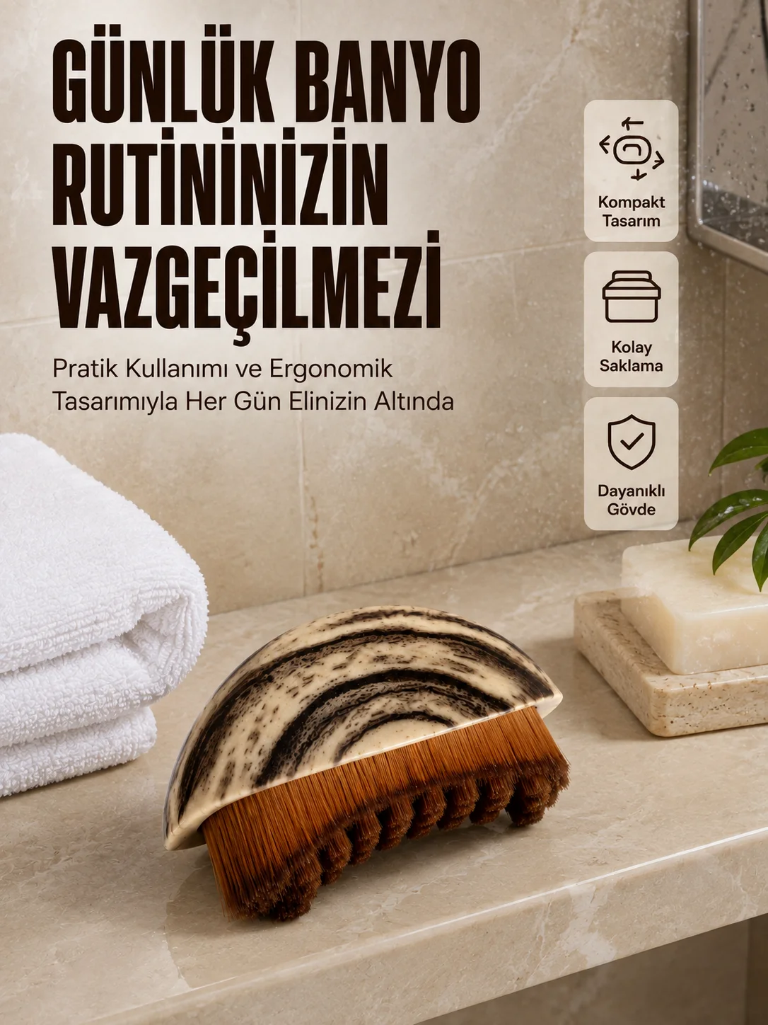 Masaj Fırçası Vücut Temizleme Fırçası Ahşap Desenli Yumuşak Kıllı Banyo Fırçası