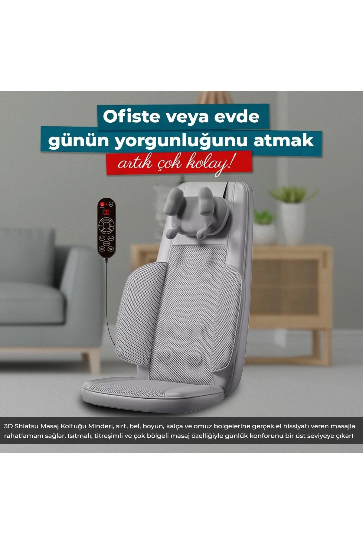 Masaj Koltuğu Minderi Isıtmalı, Titreşimli, Sırt, Bel ve Omuz Ofi