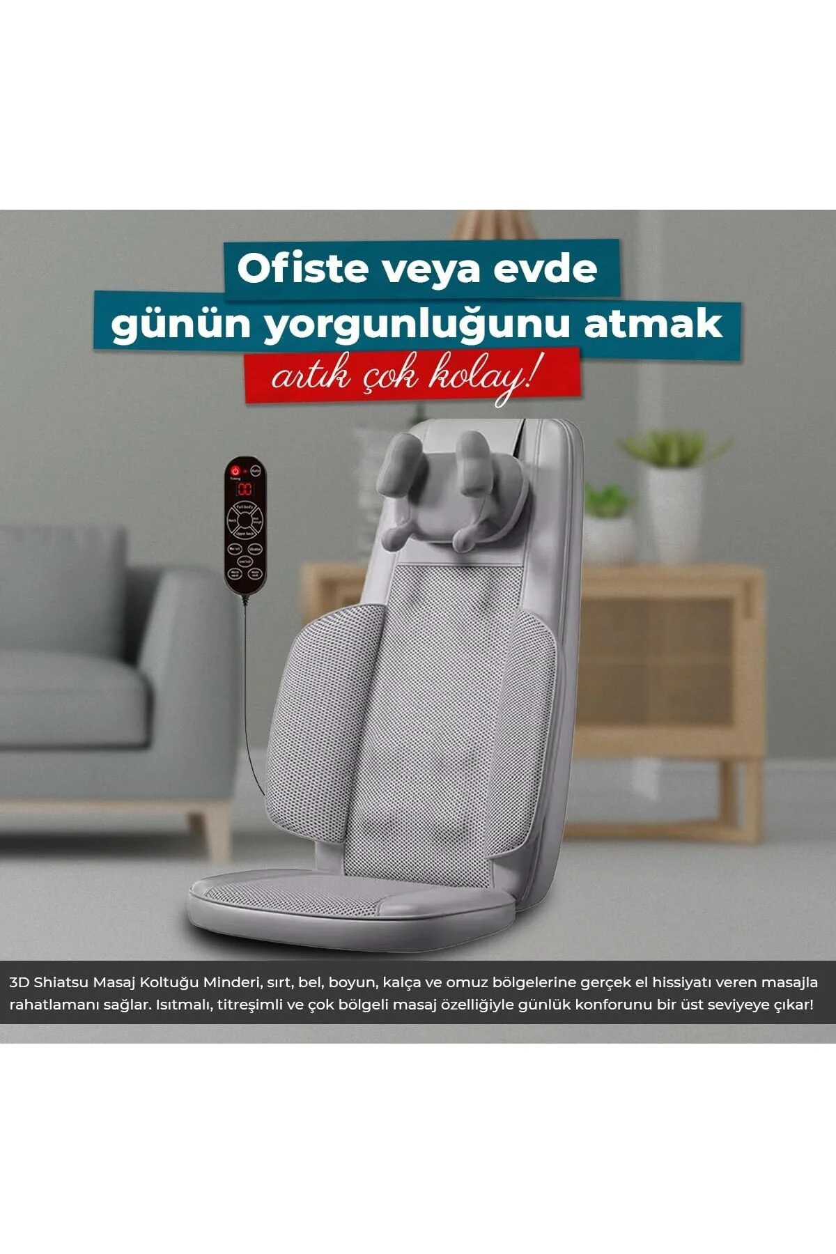Masaj Koltuğu Minderi Isıtmalı, Titreşimli, Sırt, Bel ve Omuz Ofi