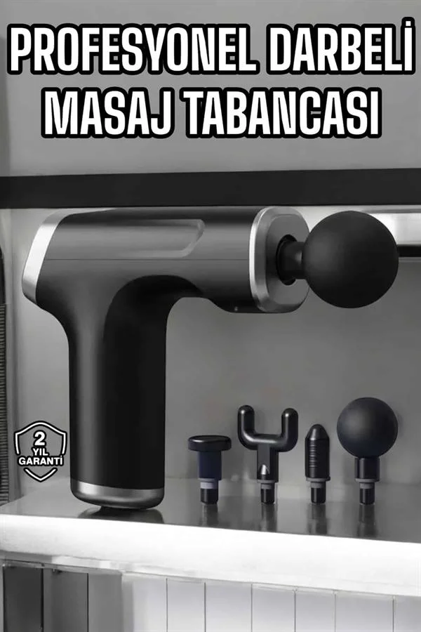 Masaj Tabancası 4 Başlıklı Kas ve Vücut Ağrıları İçin Şarjlı Darbeli