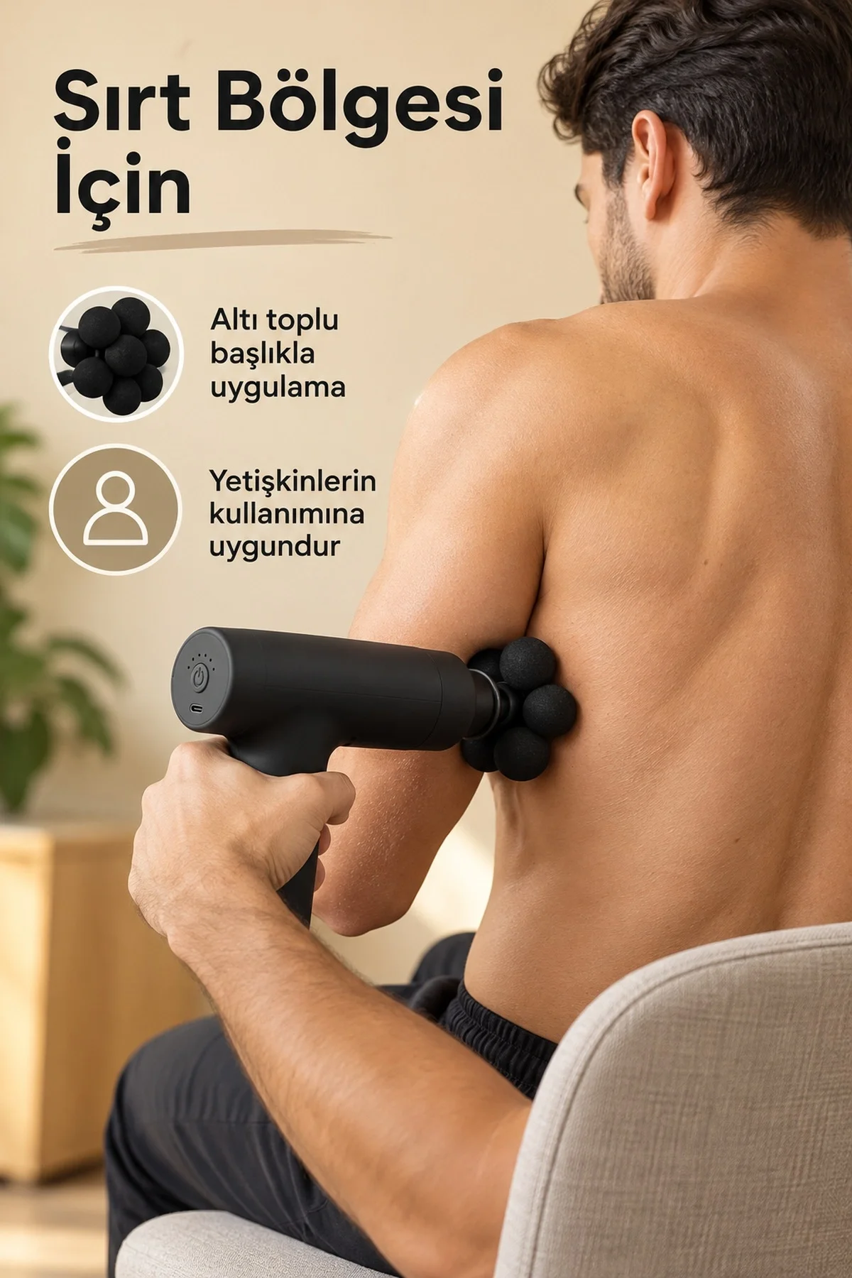 Masaj Tabancası 5 Değiştirilebilir Başlıklı Şarjlı Siyah Masaj Aleti - Görsel 4