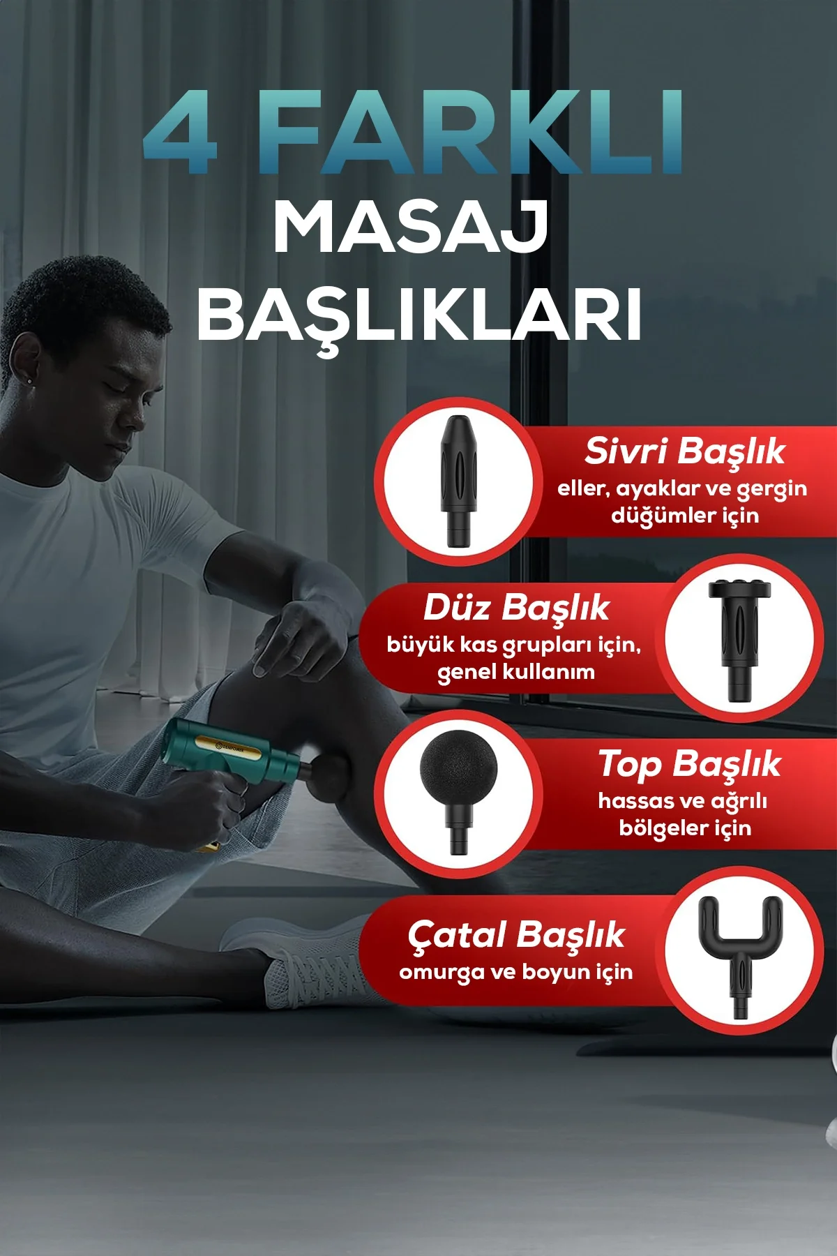 Masaj tabancası titreşimli 4 başlıklı mavi 19x13 cm - Süpermarket - Sağlık Kategorisi