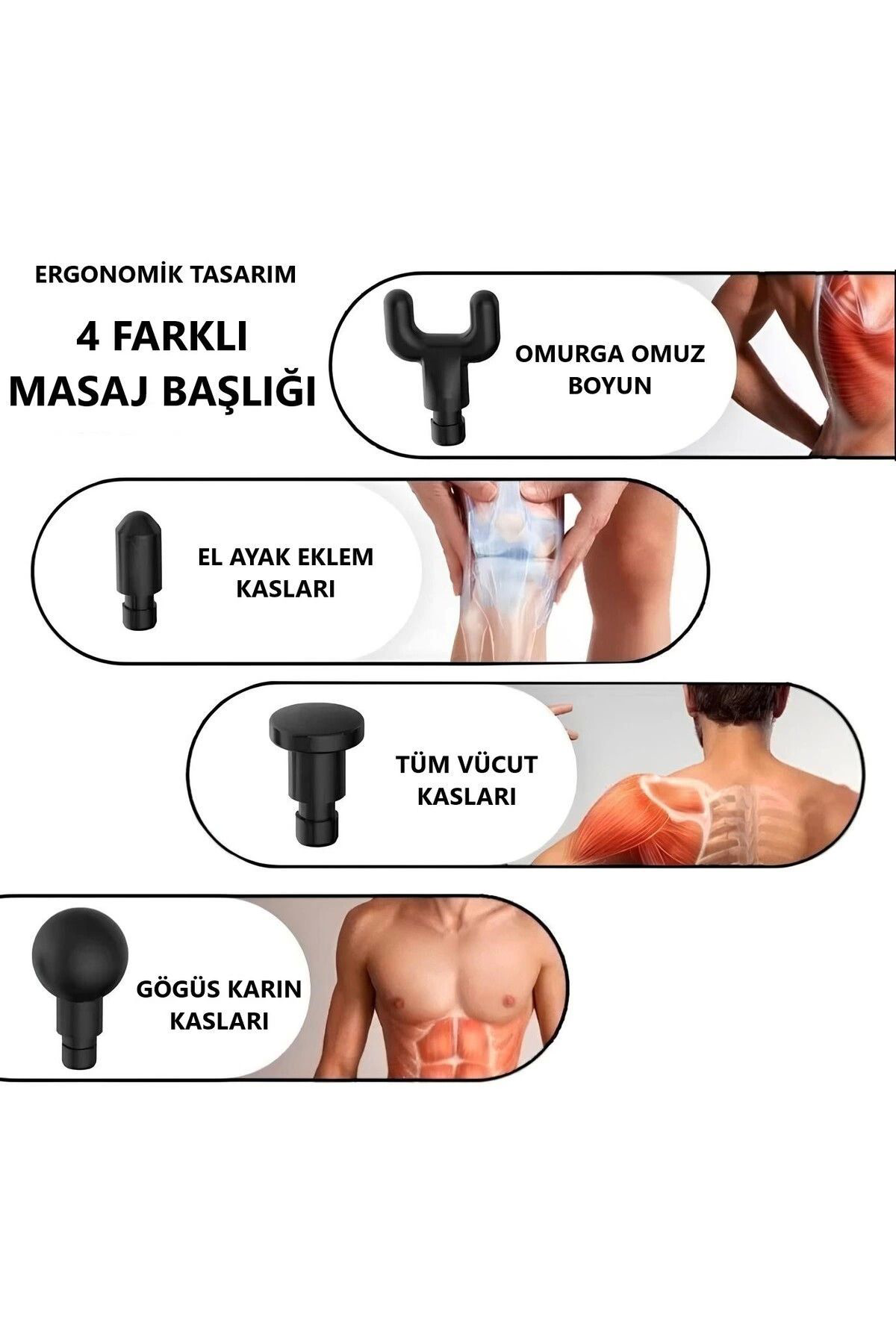 Yusuftex Masaj Tabancası 4 Başlıklı Sporcu Masaj Aleti 6 Kademeli Boyun Be
