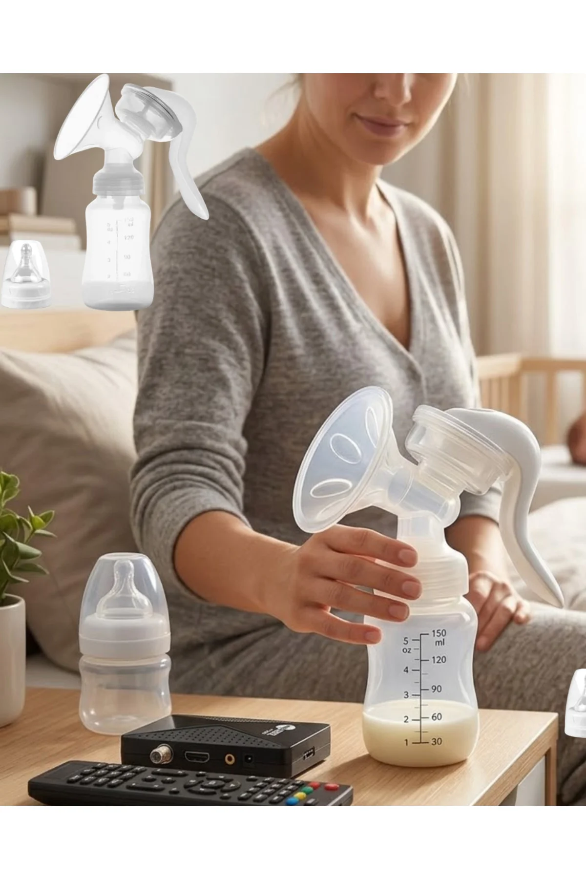 Masaj ve Sağım Özellikli Manuel Süt Pompası Sessiz Kullanım 180 ML -