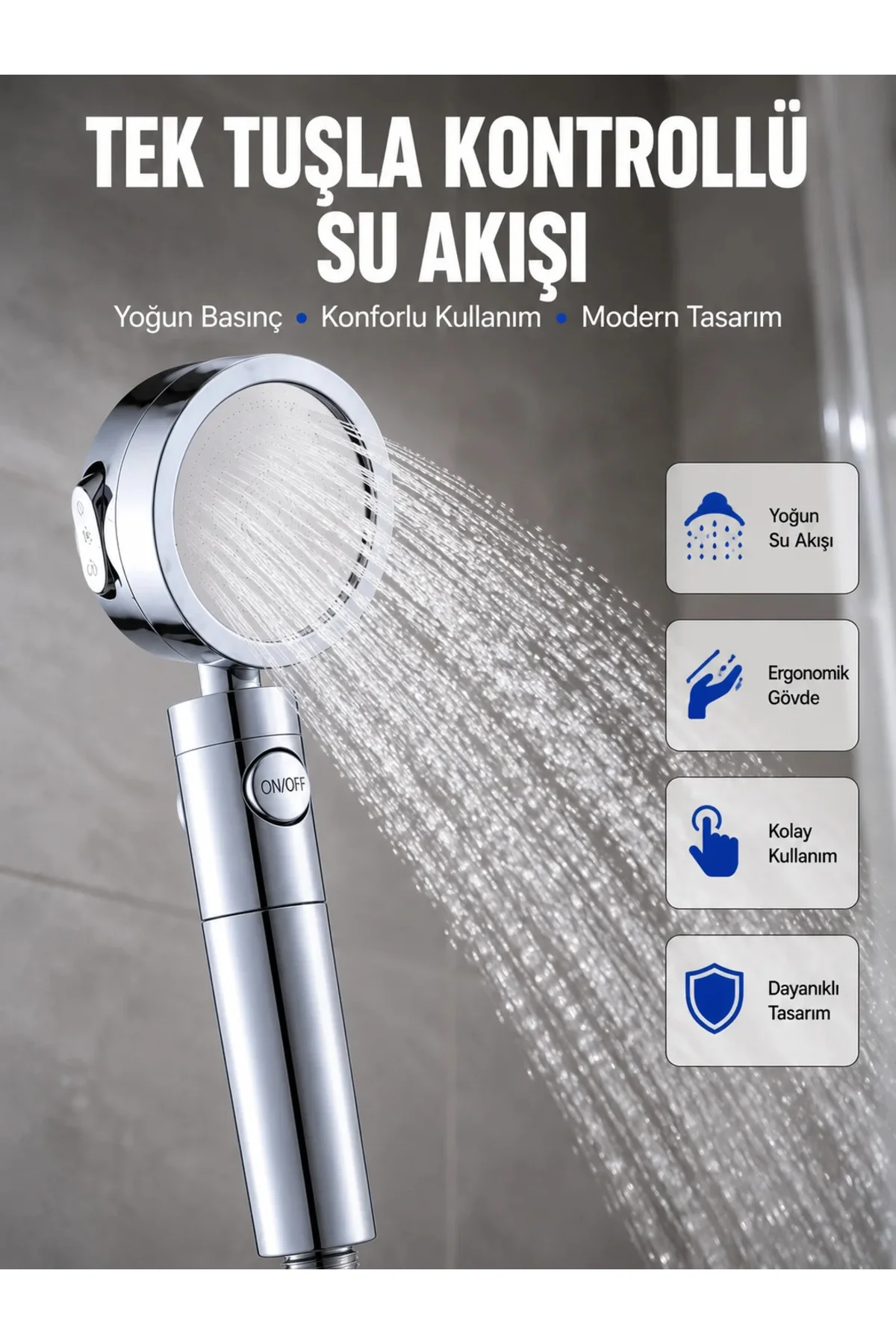 Masaj ve Yağmur Modlu Su Tasarruflu Duş Başlığı Masaj ve Yağmur Modlu Su Tasarruflu Duş Başlığı
