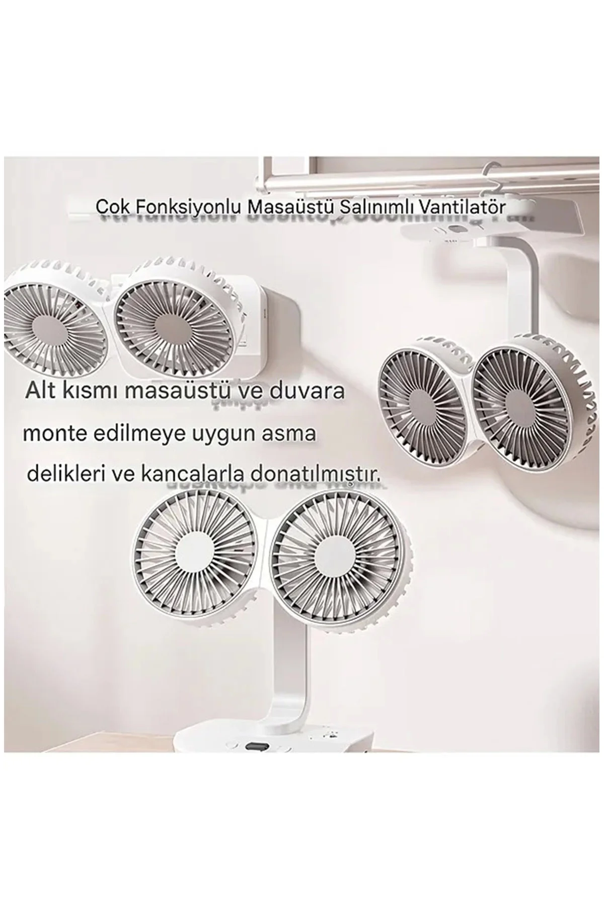 Masaüstü Dijital Ekranlı Çift Fanlı Led Işıklı Soğutucu Fan Ev Of