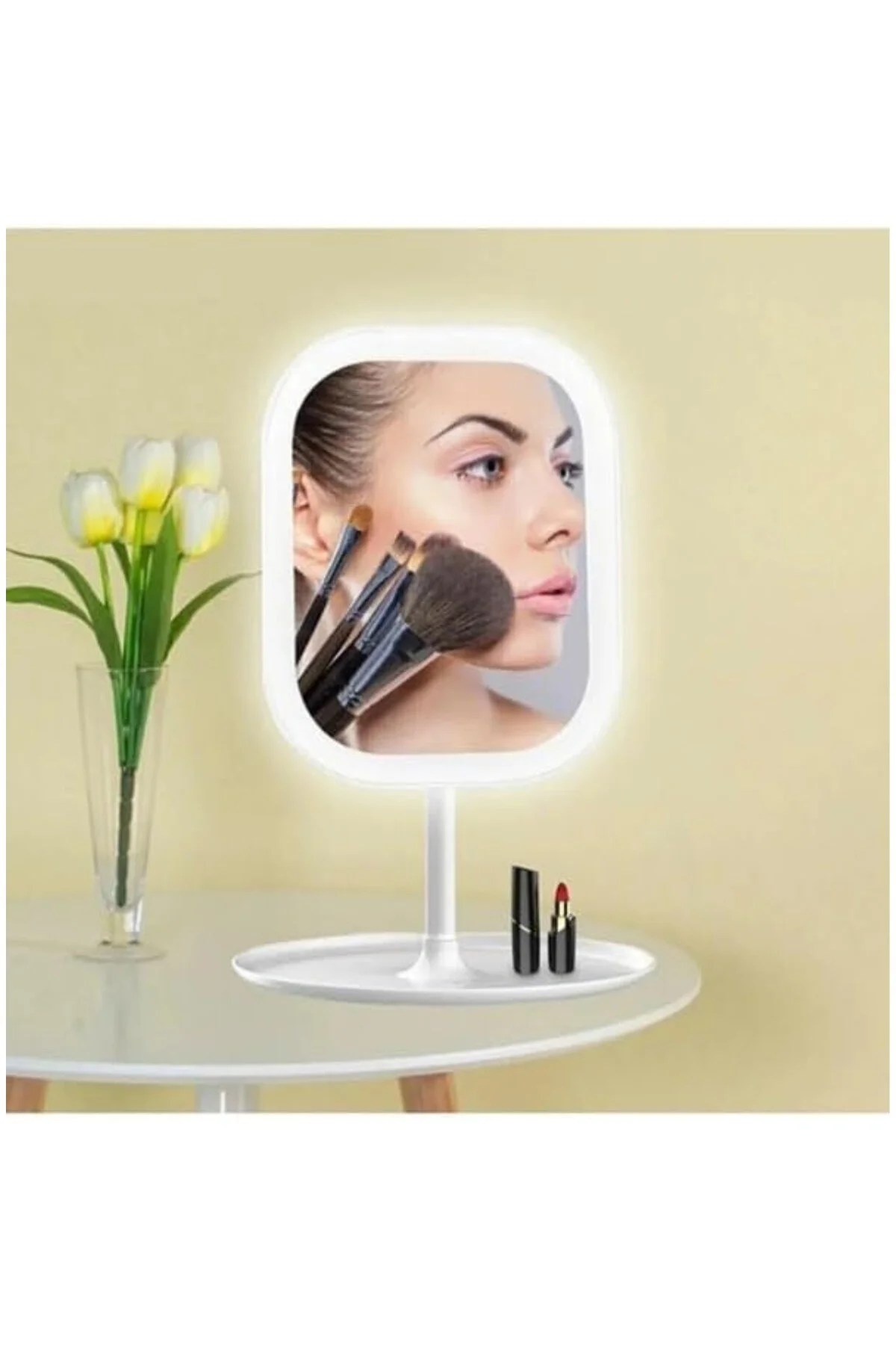 Masaüstü Dokunmatik Makyaj Aynası Led Işıklı Beyaz Renk Make Up M