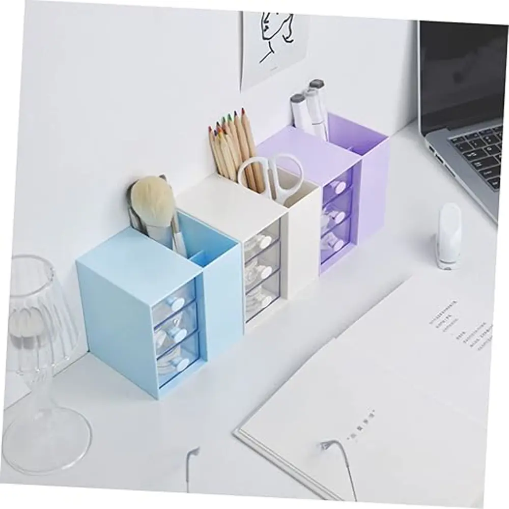 Masaüstü Kalemlik Organizer 7 Bölmeli Kawaii Kapaklı Mini Çekmece