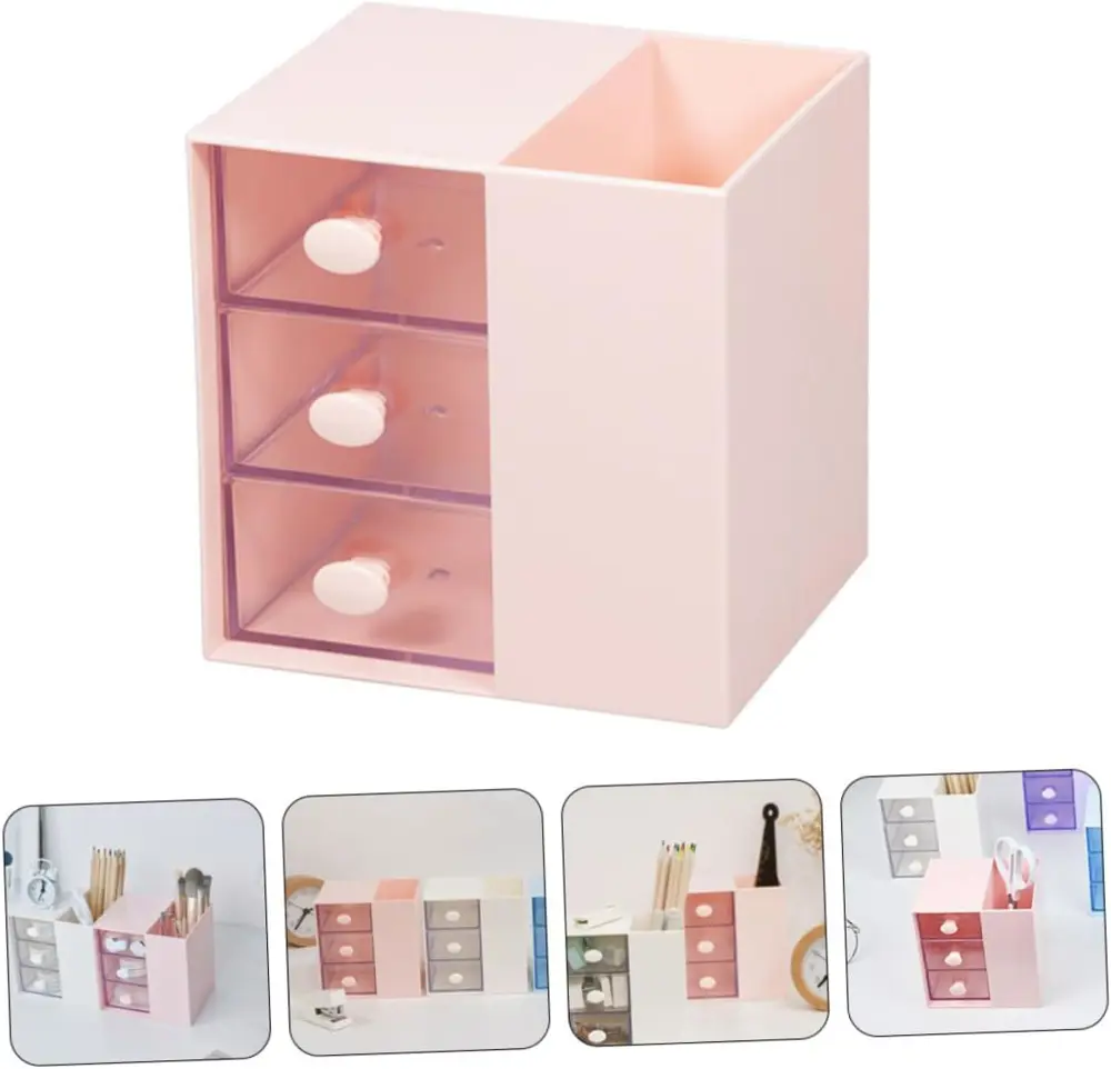 Masaüstü Kalemlik Organizer 7 Bölmeli Kawaii Kapaklı Mini Çekmece