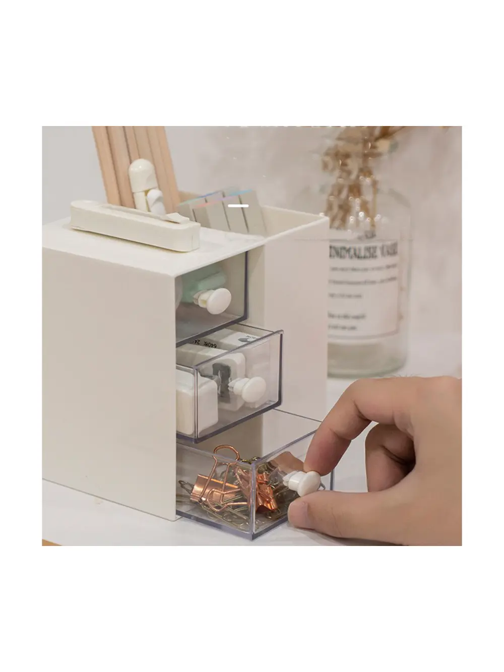 Masaüstü Kalemlik Organizer 7 Bölmeli Kawaii Kapaklı Mini Çekmece