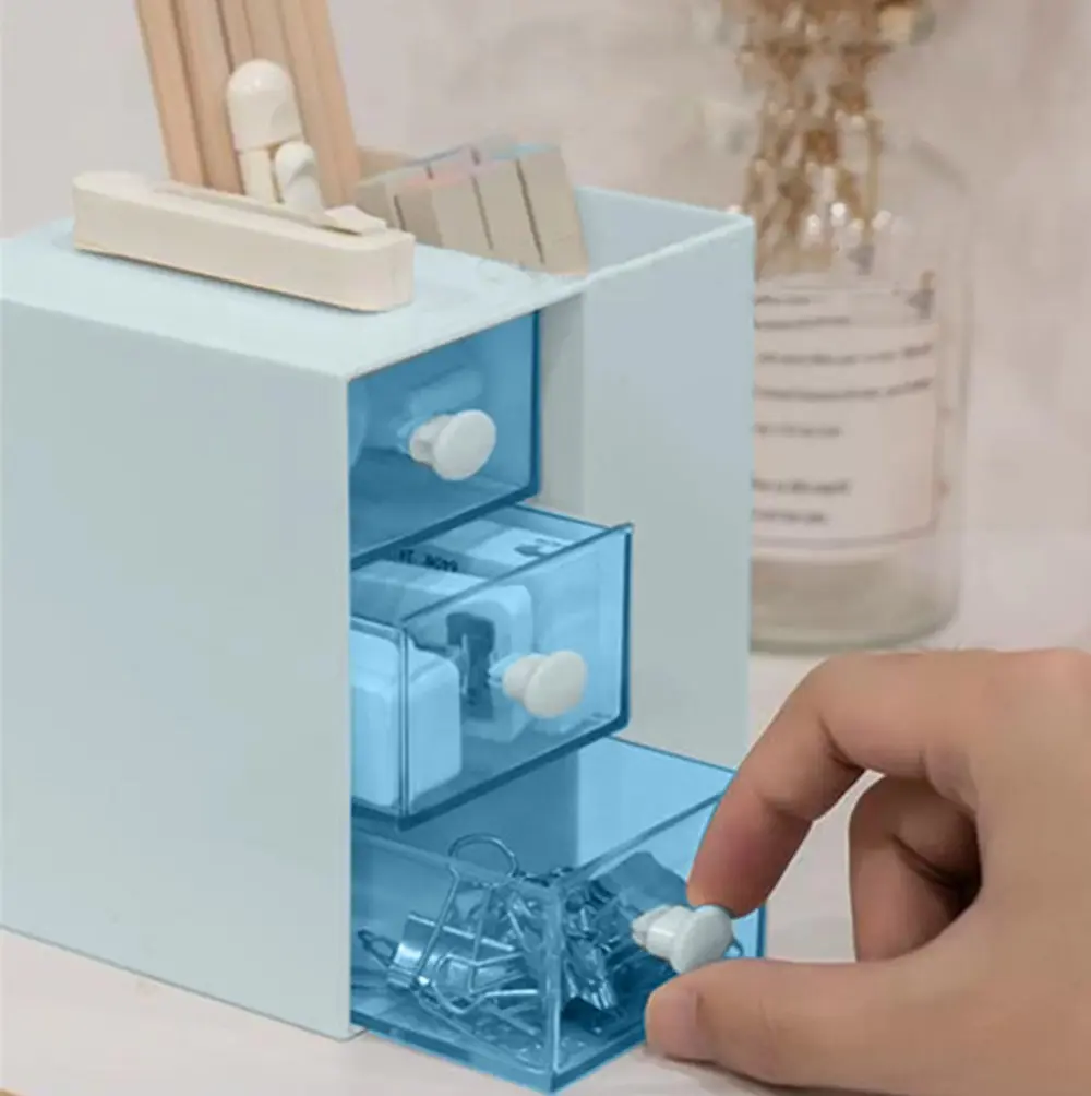 Masaüstü Kalemlik Organizer 7 Bölmeli Kawaii Kapaklı Mini Çekmece