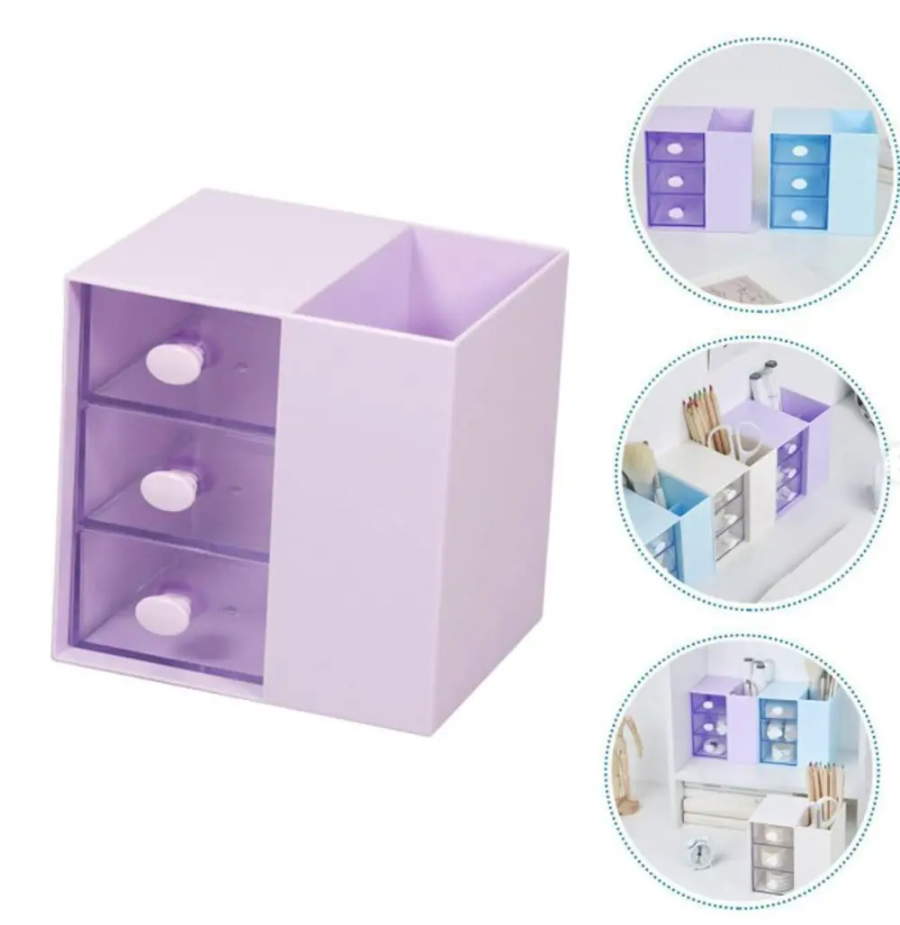 Masaüstü Kalemlik Organizer 7 Bölmeli Kawaii Kapaklı Mini Çekmece