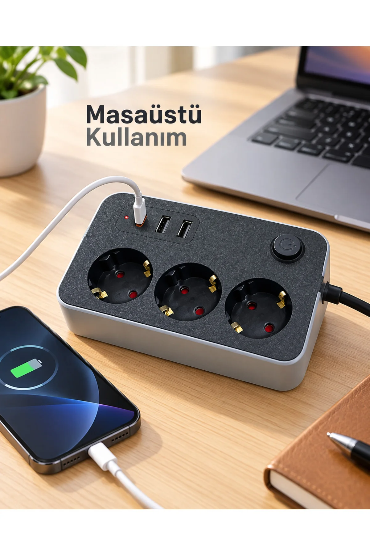 Masaüstü Kullanıma Uygun Anahtarlı Usb Ve Type C Çıkışlı Termal Akım Korumalı Priz Masaüstü Kullanıma Uygun Anahtarlı Usb Ve Type C Çıkışlı Termal Akım Korumalı Priz