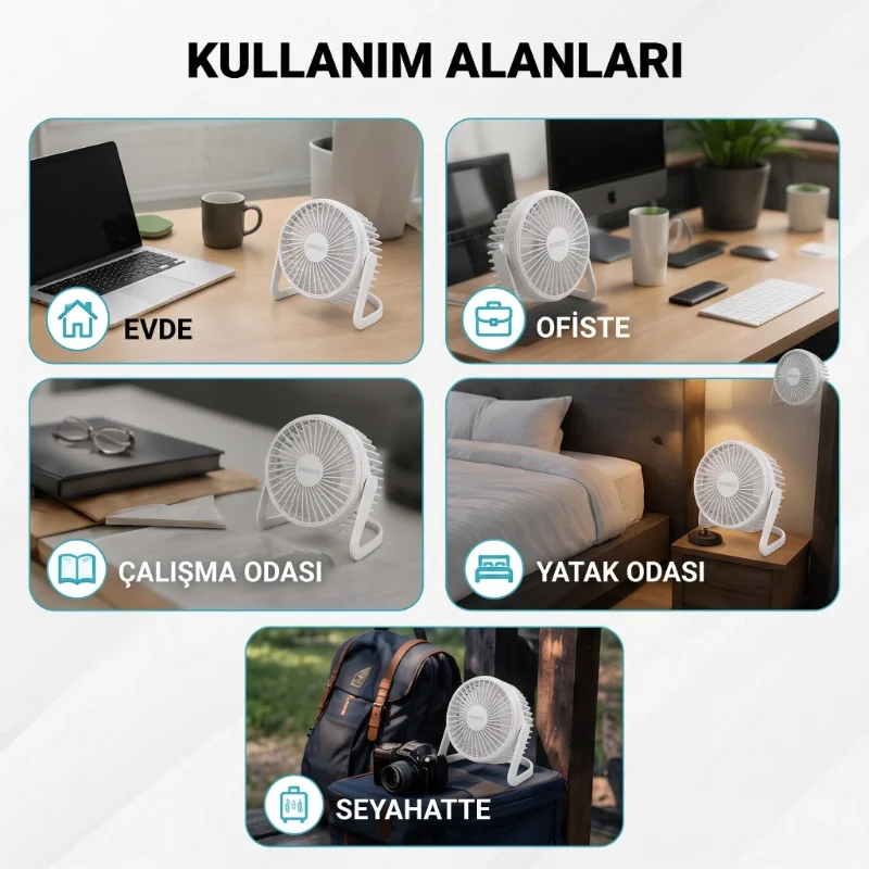 Masaüstü Mini USB Fan - PVC Gövdeli - 360° Ayarlanabilir