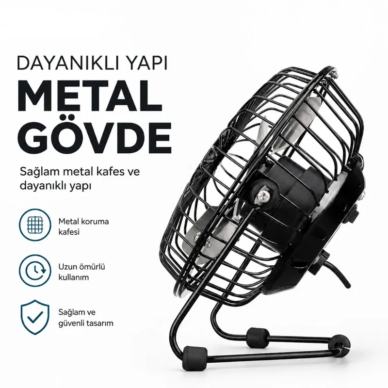 Masaüstü Mini USB Fan - Metal Gövdeli - Ultra Sessiz