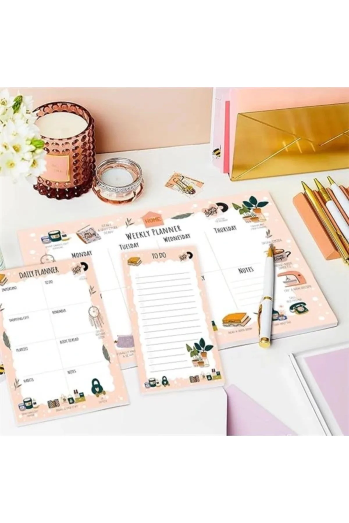 Masaüstü Planner Set 50 Sayfa Takvimsiz Haftalık, Günlük Planlayıcı Farklı Ve Özgün