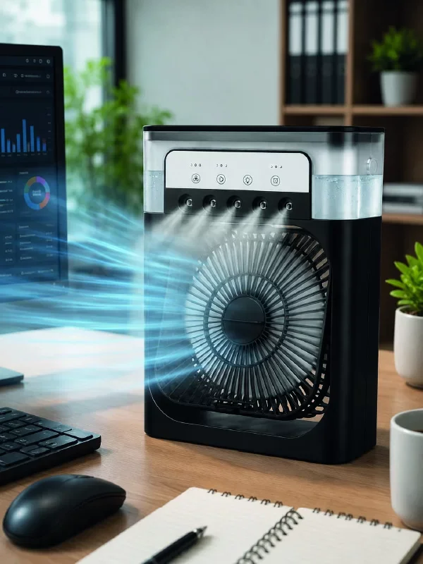 Masaüstü Püskürtmeli Fan - 3 Fan Hızı, 600ml Su Haznesi ve 7 Renkli Işık