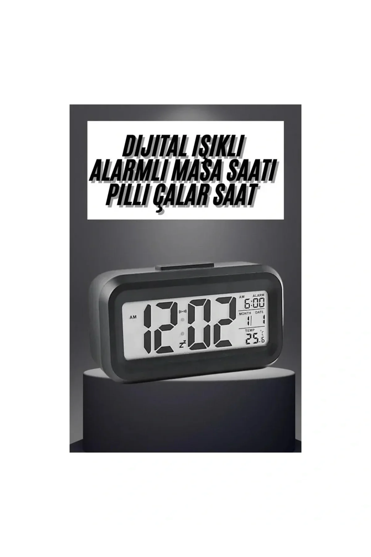 Masaüstü Saat Takvim Termometre Beyaz Siyah