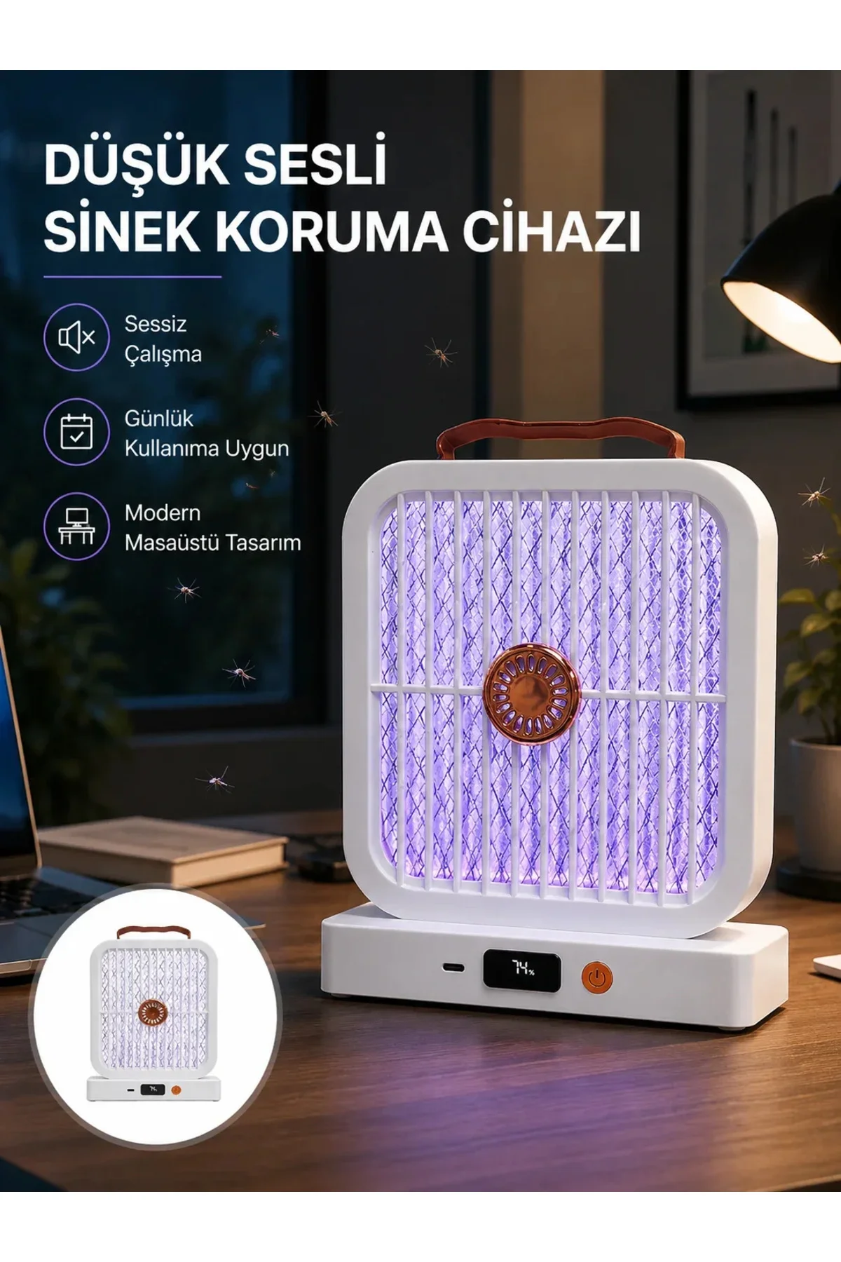 Masaüstü Şarjlı Elektrikli Sinek Öldürücü UV Teknolojili Beyaz Cihaz Masaüstü Şarjlı Elektrikli Sinek Öldürücü UV Teknolojili Beyaz Cihaz