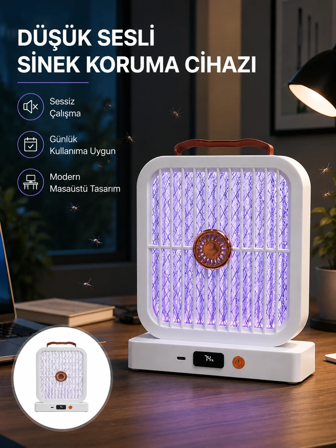 Masaüstü Şarjlı Elektrikli Sinek Öldürücü UV Teknolojili Beyaz Cihaz Masaüstü Şarjlı Elektrikli Sinek Öldürücü UV Teknolojili Beyaz Cihaz