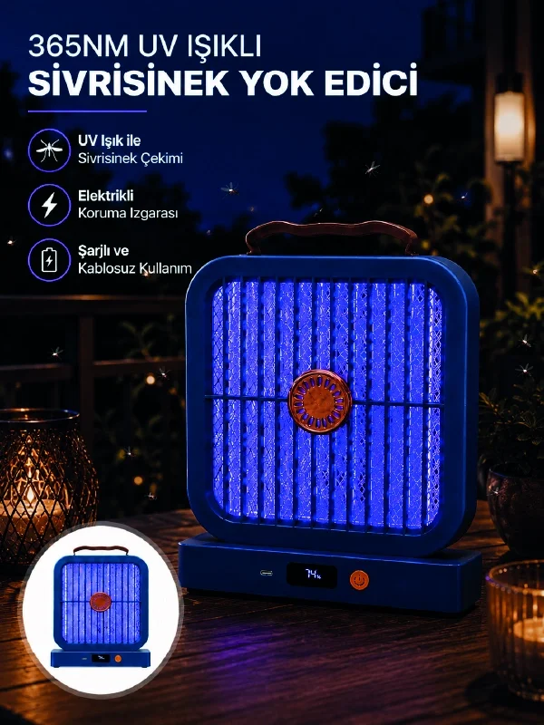 Masaüstü Şarjlı Elektrikli Sinek Öldürücü UV Teknolojili Mavi Cihaz Masaüstü Şarjlı Elektrikli Sinek Öldürücü UV Teknolojili Mavi Cihaz