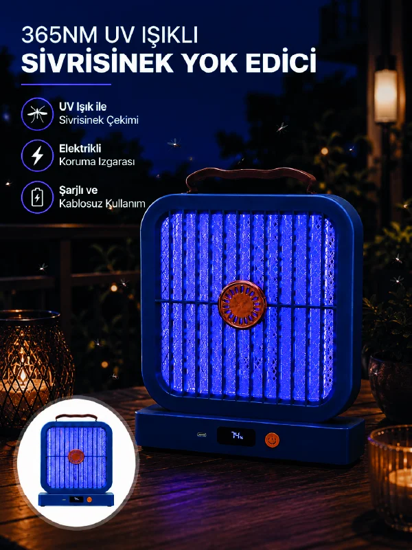 Masaüstü Şarjlı Elektrikli Sinek Öldürücü UV Teknolojili Mavi Cihaz Masaüstü Şarjlı Elektrikli Sinek Öldürücü UV Teknolojili Mavi Cihaz