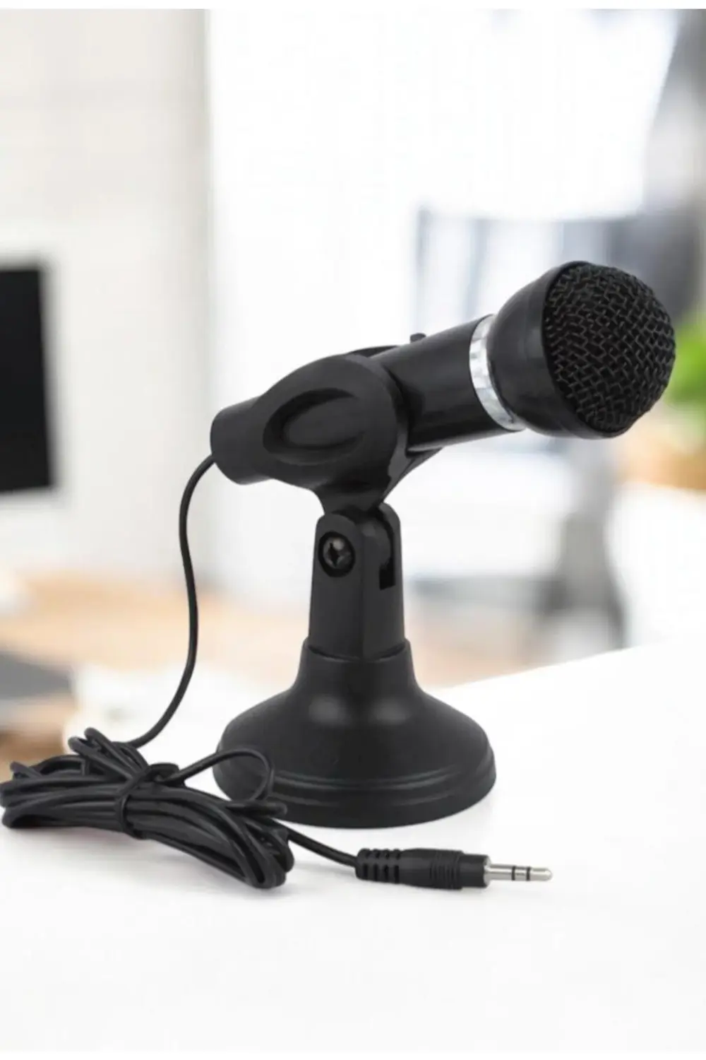 Masaüstü Siyah Kürsü Mikrofon | 3.5mm Jack Girişli, Bilgisayar ve