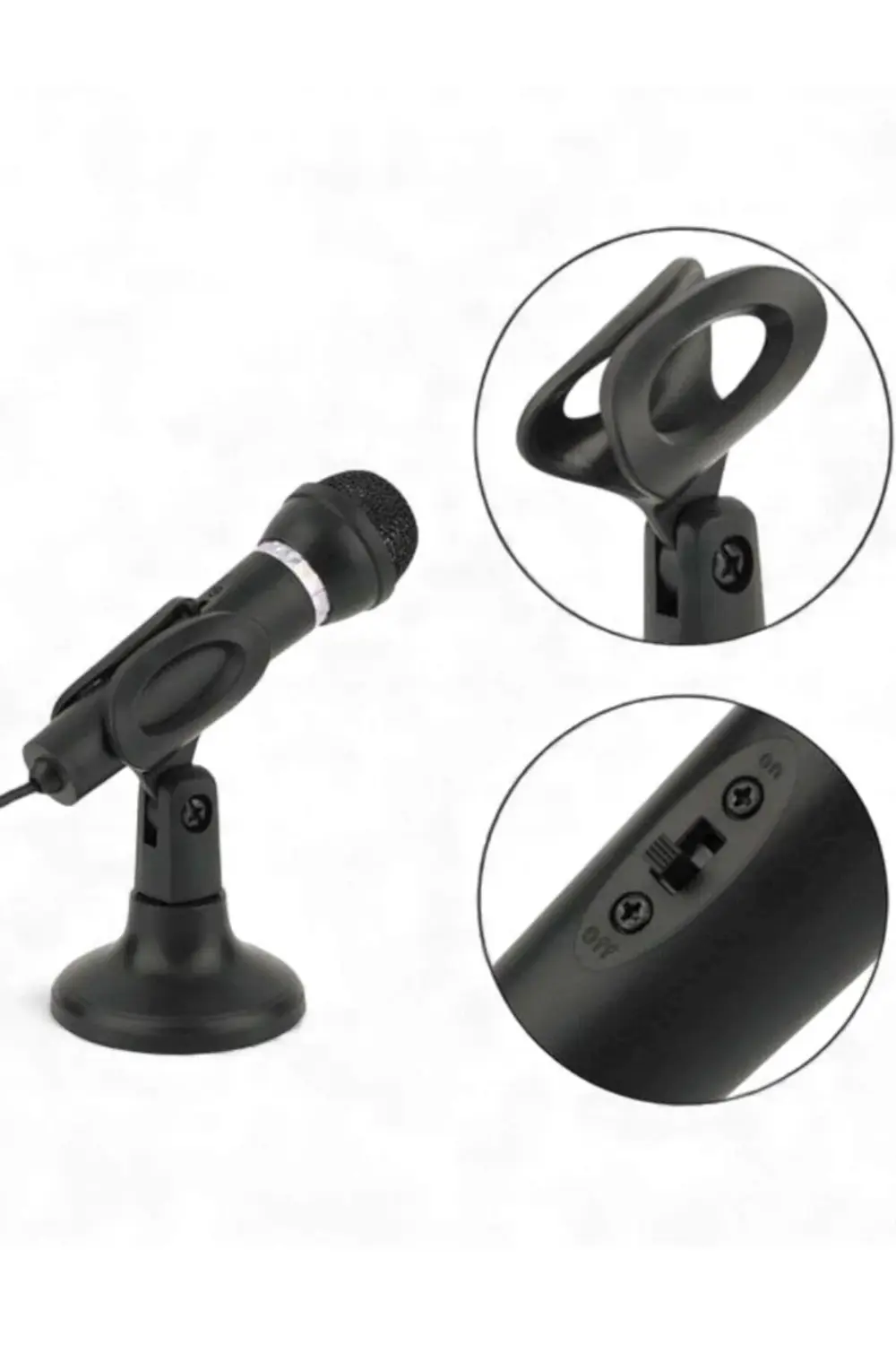 Masaüstü Siyah Kürsü Mikrofon | 3.5mm Jack Girişli, Bilgisayar ve