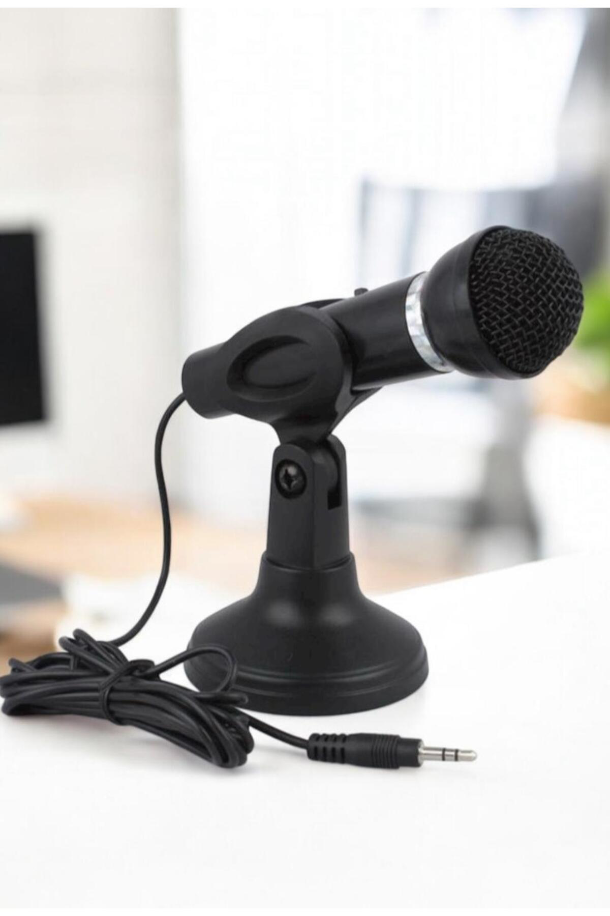 Masaüstü Siyah Kürsü Mikrofon | 3.5mm Jack Girişli, Bilgisayar ve