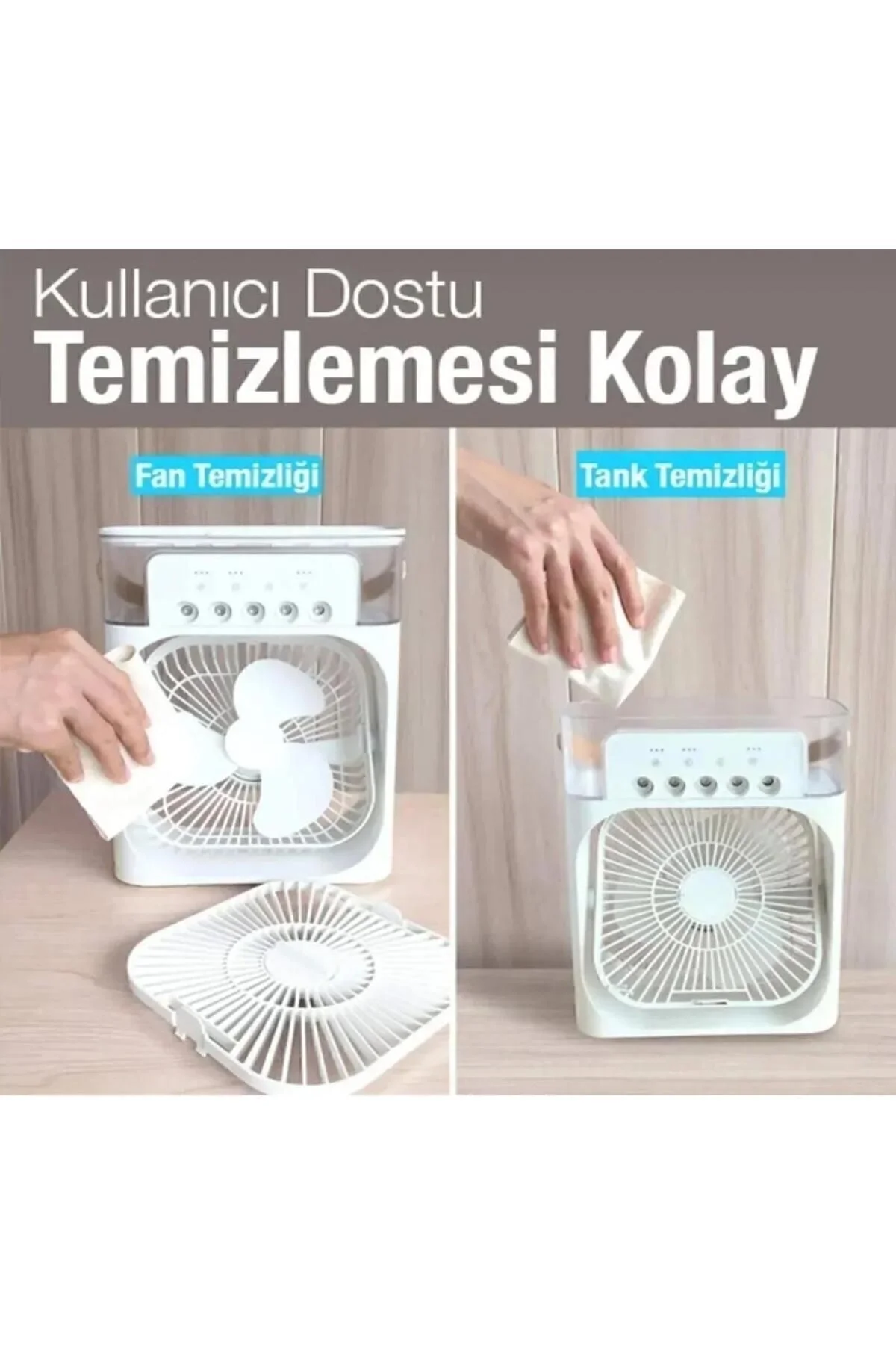 Masaüstü Taşınabilir Buzlu Soğutucu Vantilatör, Su Soğutmalı ve LED Işıklı Beyaz Fan
