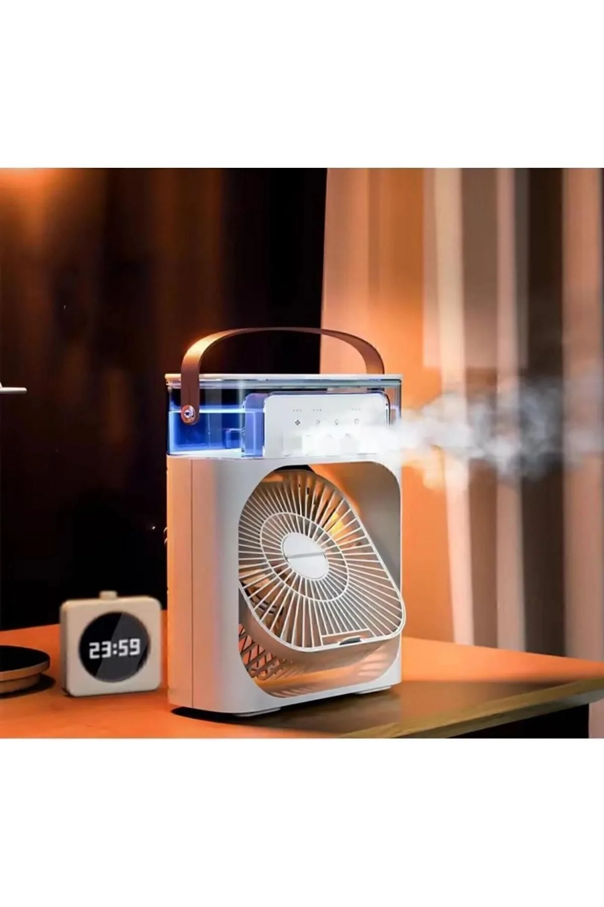Masaüstü Taşınabilir Buzlu Soğutucu Vantilatör, Su Soğutmalı ve LED Işıklı Beyaz Fan