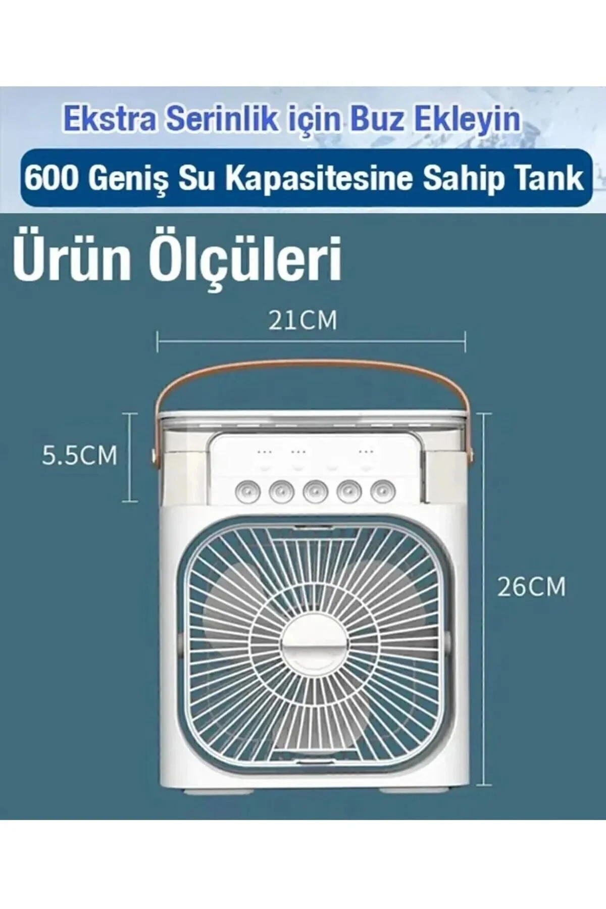 Masaüstü Taşınabilir Buzlu Soğutucu Vantilatör, Su Soğutmalı ve LED Işıklı Beyaz Fan