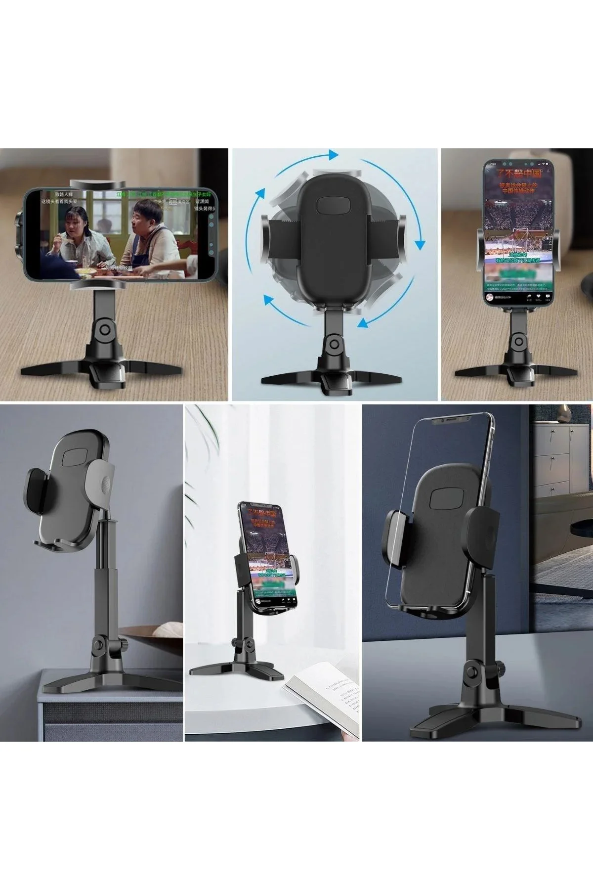 Masaüstü Telefon Standı 360 Derece Dönebilen Başlıklı Ayaklı Telefon Tripodu