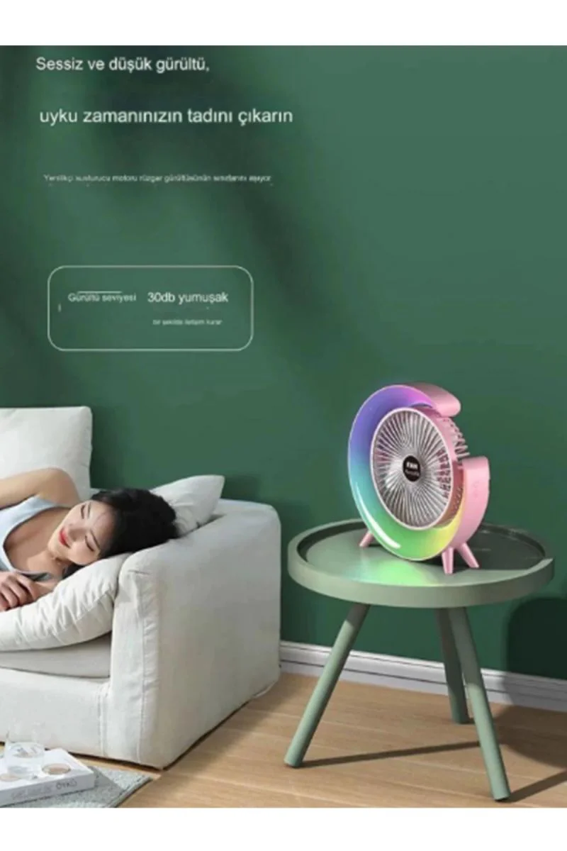 Masaüstü Vantilatör USB Şarjlı RGB LED – 3 Kademeli 180° Ayarlanabilir Soğutucu Fan Fiyatı, Yorumları ve Özellikleri