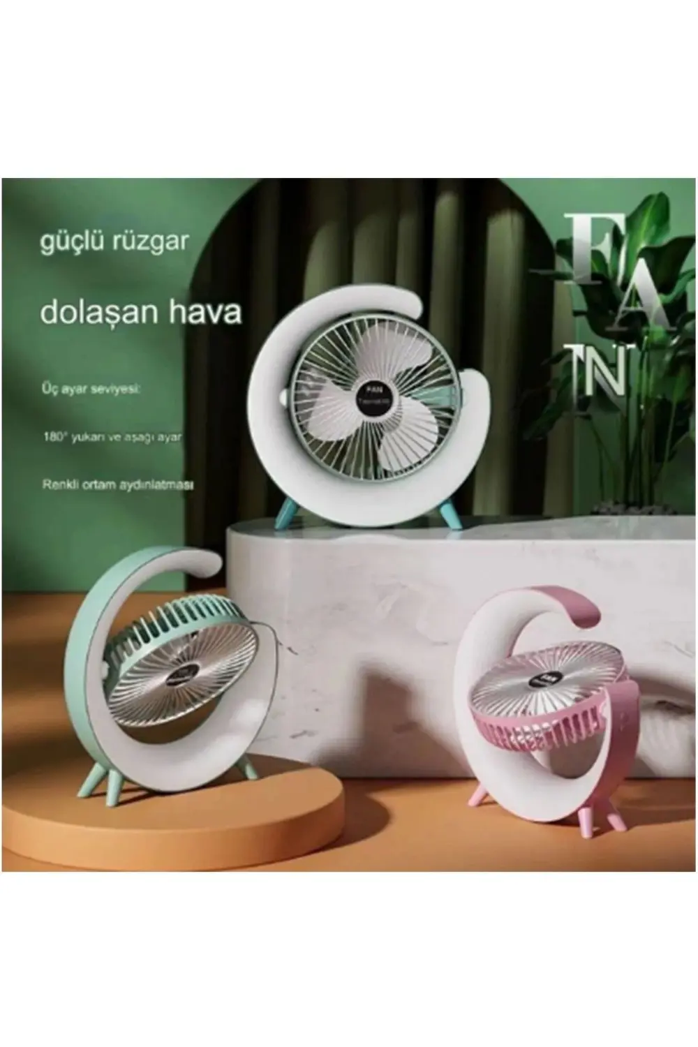 Masaüstü Vantilatör Usb Şarjlı Rgb Led Işıklı 3 Kademeli 180° Aya Masaüstü Vantilatör Usb Şarjlı Rgb Led Işıklı 3 Kademeli 180° Aya