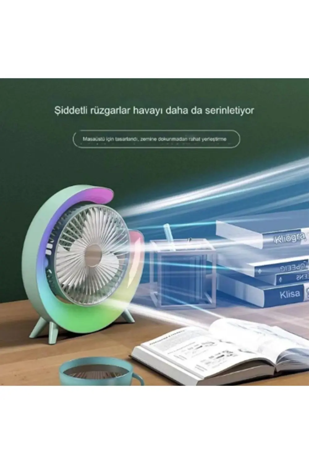 Masaüstü Vantilatör Usb Şarjlı Rgb Led Işıklı 3 Kademeli 180° Aya Masaüstü Vantilatör Usb Şarjlı Rgb Led Işıklı 3 Kademeli 180° Aya