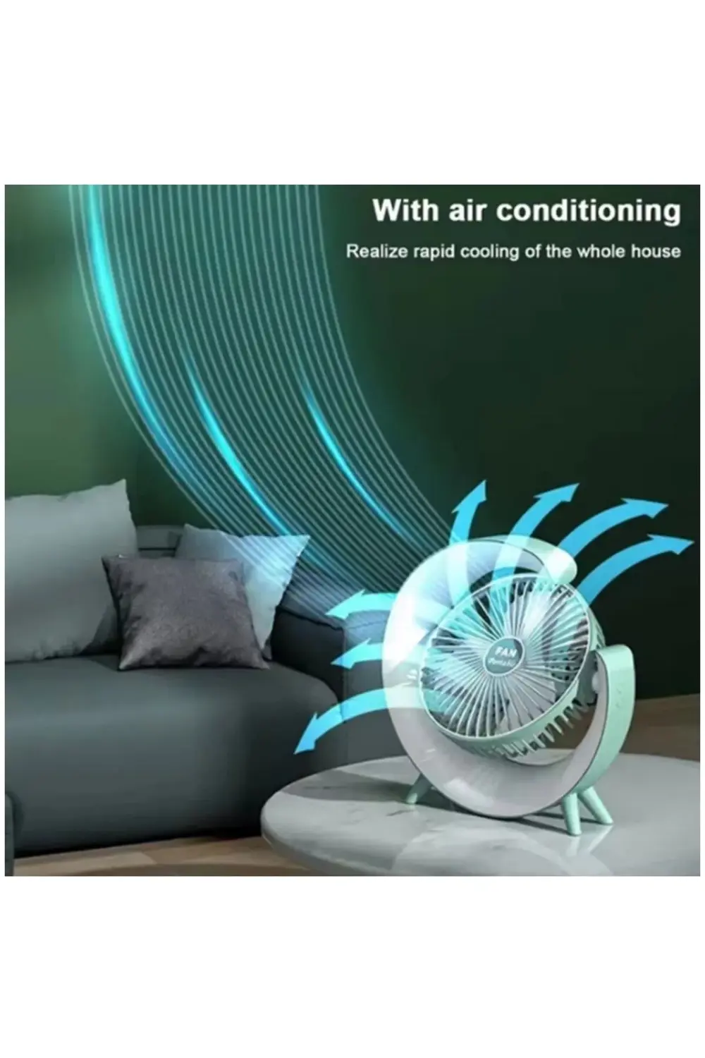 Masaüstü Vantilatör Usb Şarjlı Rgb Led Işıklı 3 Kademeli 180° Aya