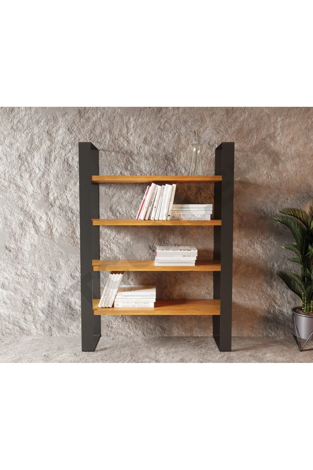 Masif Ağaç Kitaplık-Vitrin(En 180cm-Yükseklik 180cm-Derinlik 31cm