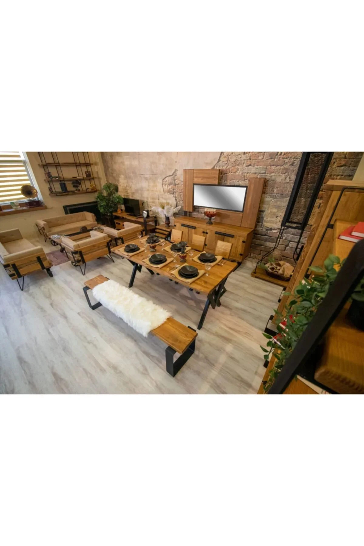 Masif Ağaç Yemek Masası Takımı- 85cm-150cm Masa+150cm Bank+2 Adet Loft Sandalye Masif Ağaç Yemek Masası Takımı- 85cm-150cm Masa+150cm Bank+2 Adet Loft Sandalye - Görsel 5