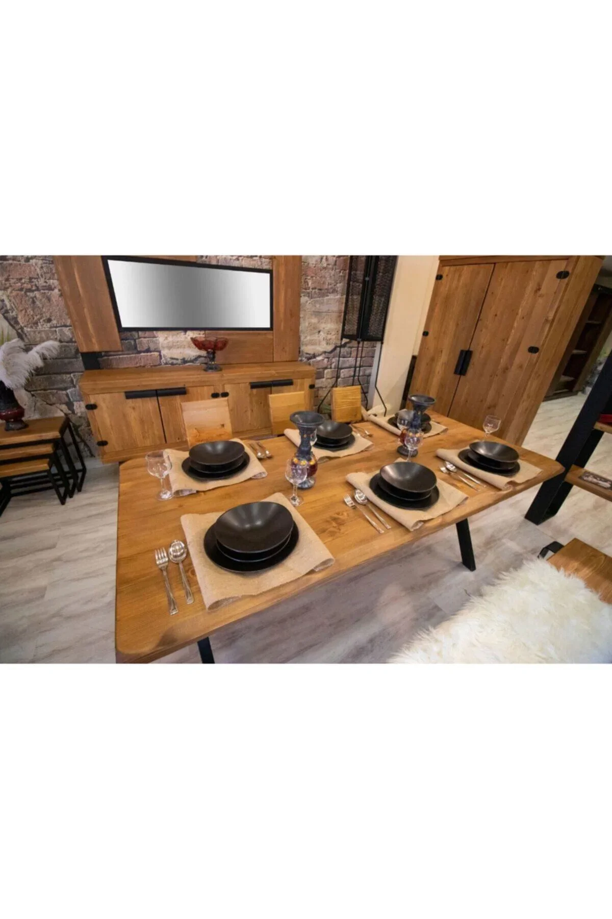 Masif Ağaç Yemek Masası Takımı- 85cm-150cm Masa+150cm Bank+2 Adet Loft Sandalye Masif Ağaç Yemek Masası Takımı- 85cm-150cm Masa+150cm Bank+2 Adet Loft Sandalye - Görsel 7