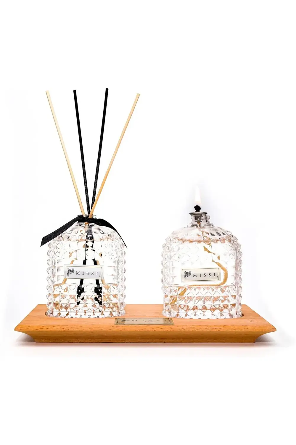 Masif Ahşap Tepsili Oval Şişe Vanilya Sandal Oda Kokusu Ve Vanily