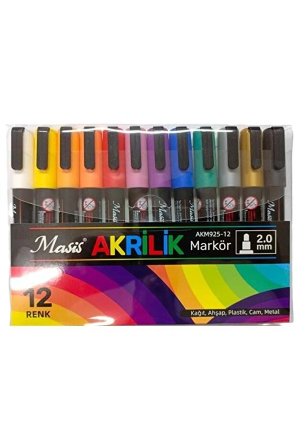 Masis Akrilik Markörü 925 12 Renk Pvc Paket Akm925-12